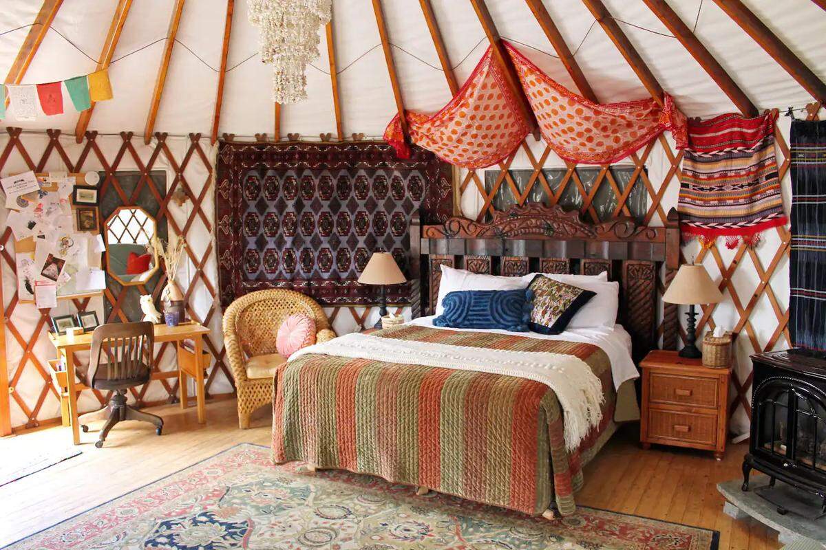 The colorful interior decorations of the Urban Yurt near downtown Boise.