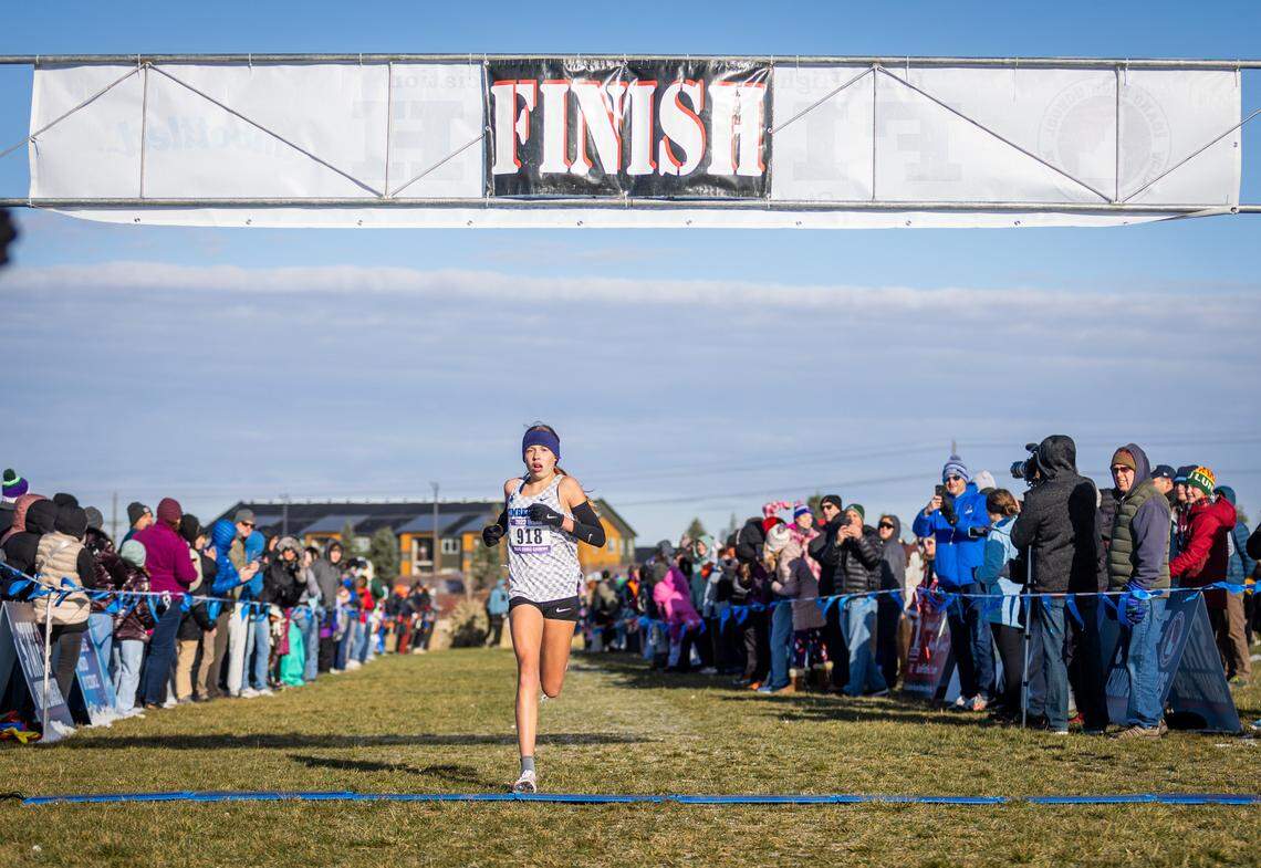 Timberline freshman Ruby Ihmels finishes first at the 5A girls cross country state championship with a time of 18 minutes, 6.86 seconds on Saturday at the Portneuf Wellness Center in Pocatello.