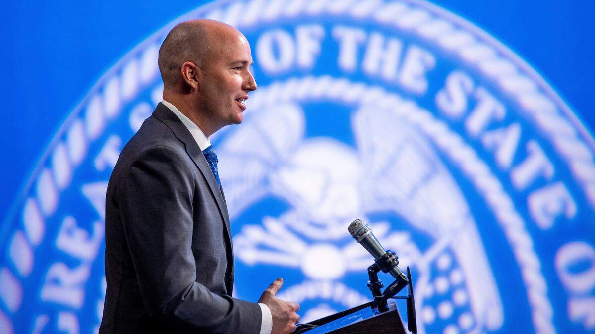 Utah Gov. Spencer Cox speaks in March. Cox recently joked on Twitter that he’s “grateful” for letters like the one demanding he change his “foul, dirty and obscene” last name.