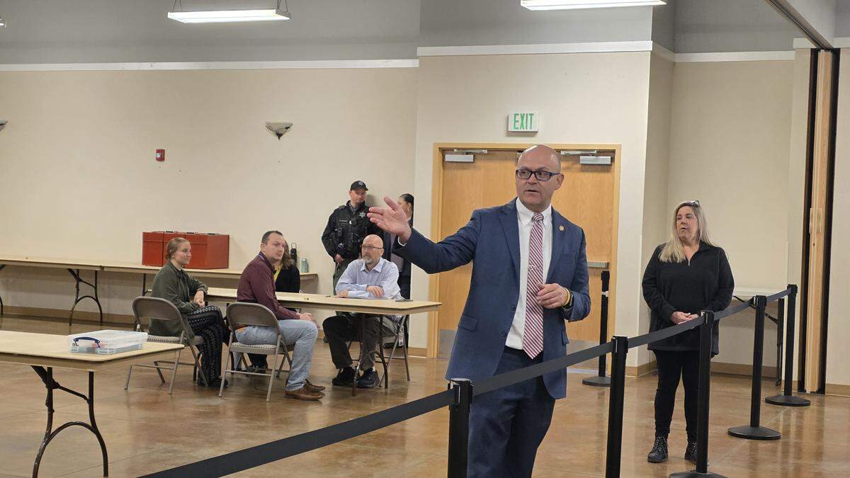 Secretary of State Phil McGrane and his election team lead the Elmore County recount in Mountain Home on Monday.