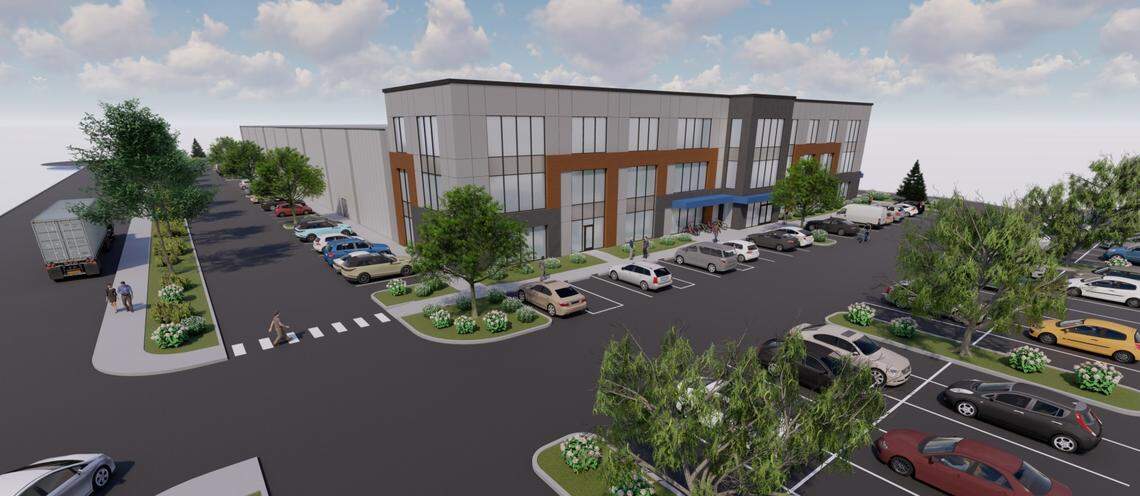 A rendering of a proposed 90,000-square-foot building for ECCO Safety Group, which plans to use it for office, warehouse and manufacturing space.