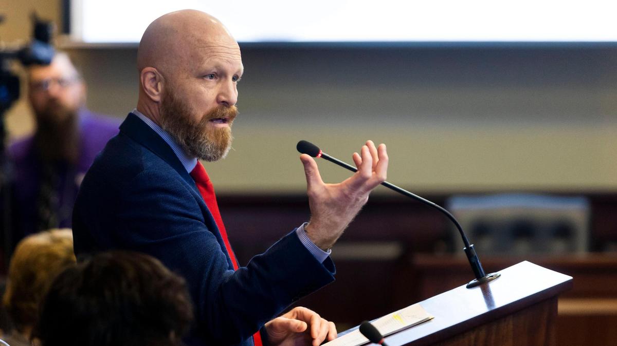 “This is about demographic replacement, and they’re doing that via refugee resettlement programs, human trafficking and cheap slave labor … I think it’s time to reclaim that moral high ground,” said Sen. Brian Lenney, R-Nampa, seen here in this file photo from 2023 at the Idaho Statehouse in Boise.