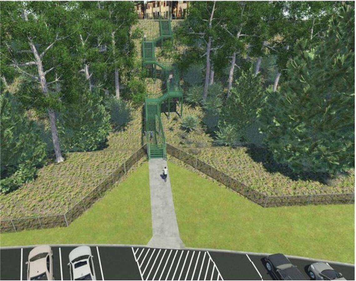 This planned stairwell would connect Crescent Rim Drive to Ann Morrison Park for pedestrians and cyclists.