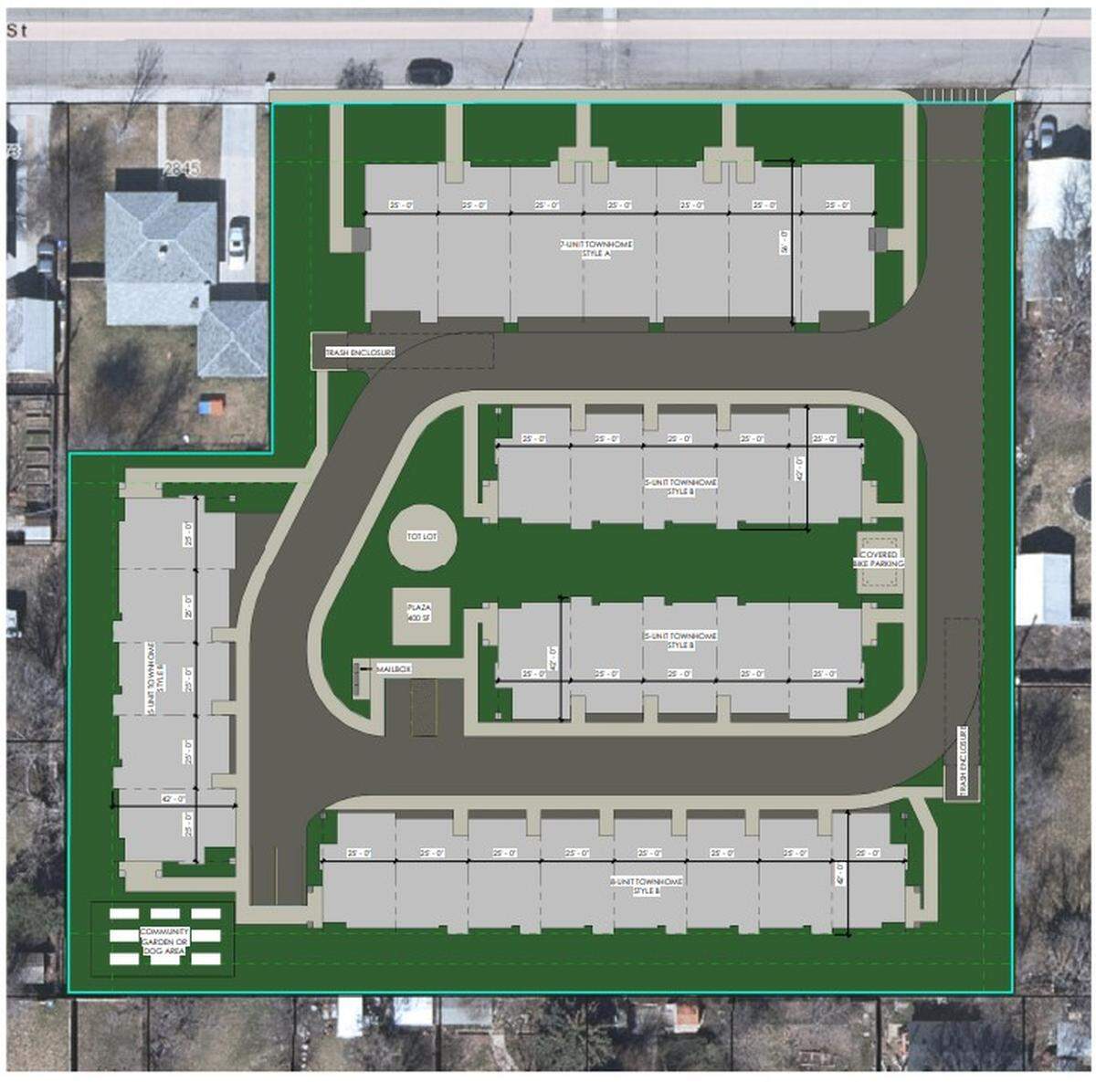 An overhead view of town houses to be built along Palouse Street in Boise’s Vista neighborhood.