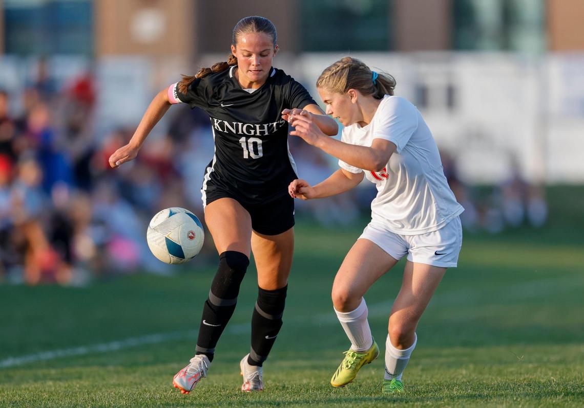 Bishop Kelly’s Taylor Deitzel, left, returns after scoring 12 goals and adding nine assists for the Knights last fall.