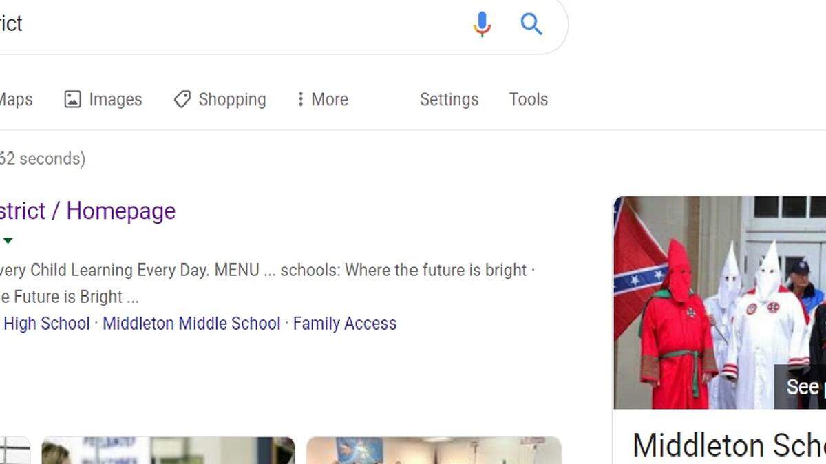 A photo of KKK members was uploaded to the Middleton School District’s Google listing.