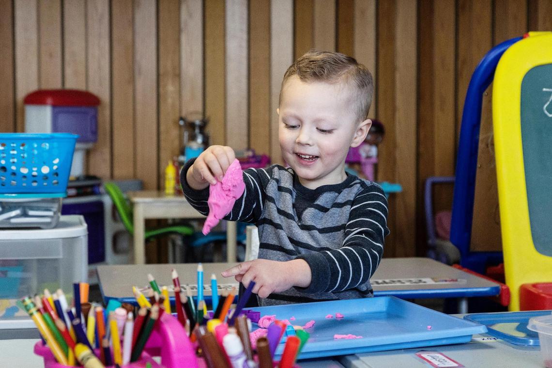 Preston Breshears, 4, plays at Ten Mile Church Daycare.