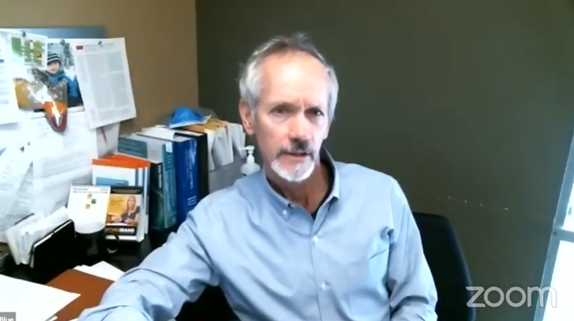 Dr. Sky Blue of St. Luke’s Health System speaks to the board of Southwest District Health. The board met Tuesday morning to hear from the public, guest speakers and to receive a briefing on the COVID-19 situation in its region.