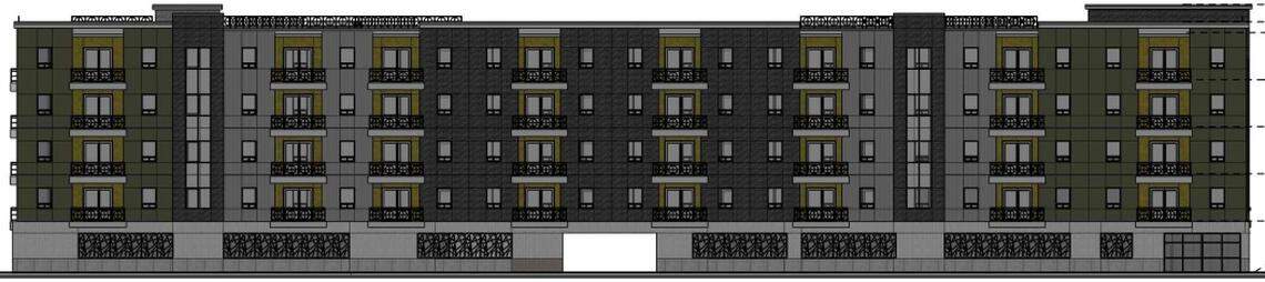 A rendering of proposed apartments, retail space and self-storage space at 580 N. Cole Road.