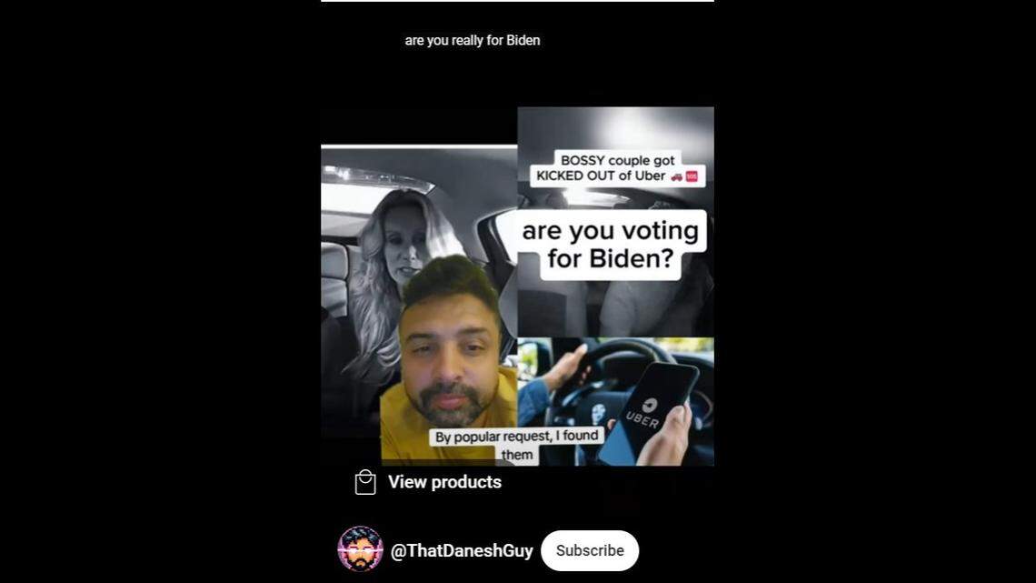 This screenshot shows a video posted by @ThatDaneshGuy of an Idaho couple berating an Uber driver because he refuses to talk about his politics.
