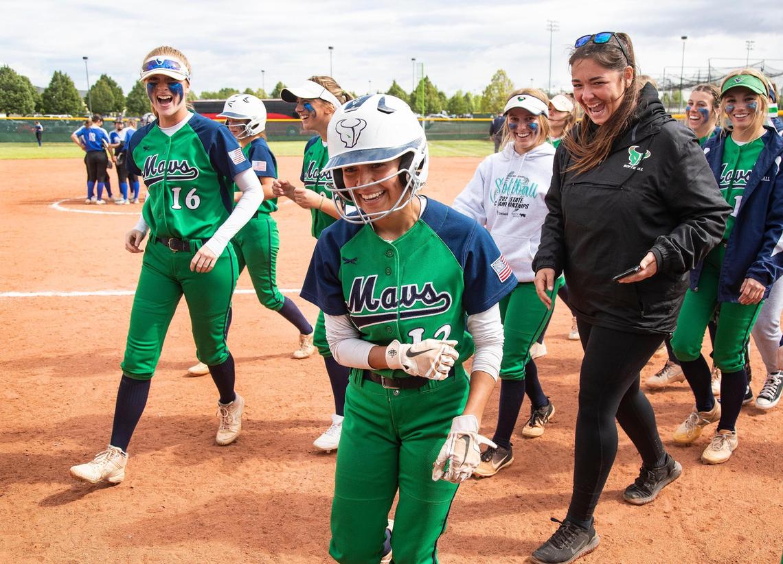 Mountain View’s Sophia Peralta opens the sixth inning with a solo home run in the Mavericks’ 6-4 win over Thunder Ridge Friday in the 5A state tournament at Mountain View High School.