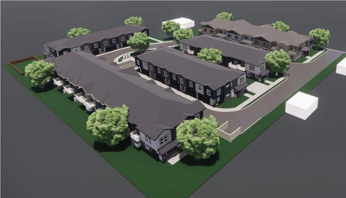 A rendering for the proposed Crue James Subdivision at 2801 W. Palouse St., which would consist of five structures totaling 30 townhouses.