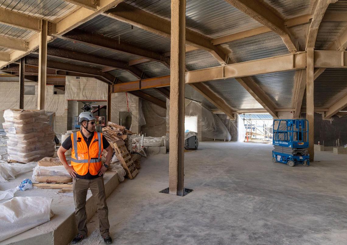 Boise State Senior Associate Athletic Director Nathan Burk, begins a tour of the North End Zone Project at Albertsons Stadium. Entrance to the premium field level suites and hospitality area will be through the northwest corner of the stadium.