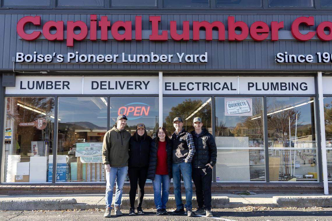 Capital Lumber in Boise is 120 years old and has been in the Perrin family for the past 51 years. Pictured from left: Travis Leslie, Brynna Leslie, McKenzie Dondero, Chris Perrin and Dane Perrin.