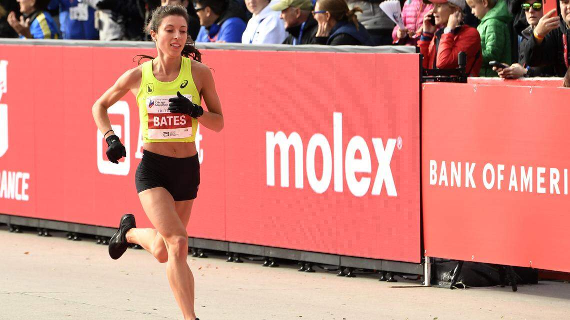 Emma Bates, who won a national title at Boise State, was the fourth woman and first American to cross the finish line at the Chicago Marathon on Oct. 13, 2019, in Chicago.