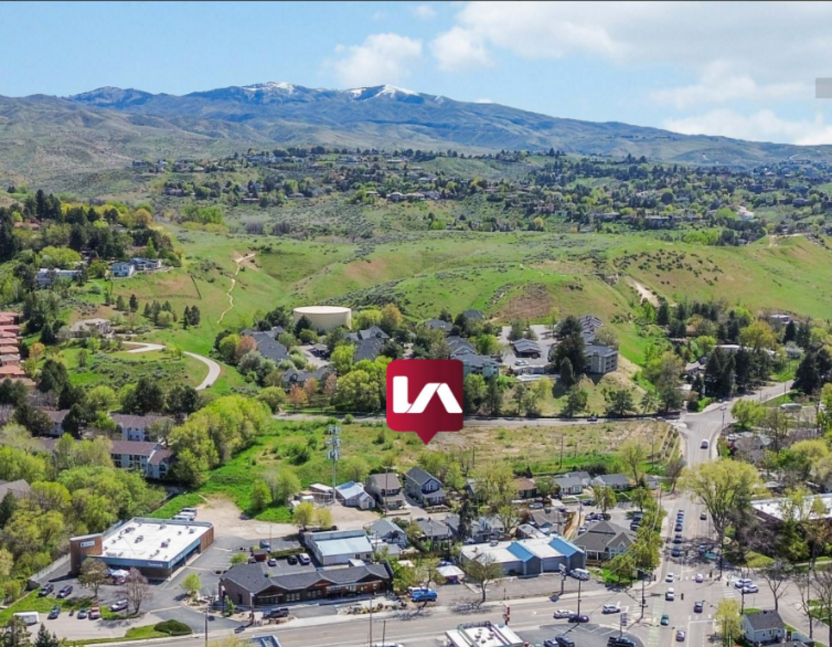 Nearly four acres are for sale in Boise’s North End, marked by the red arrow. The property was once the site of a senior living home, which burned in 2006.