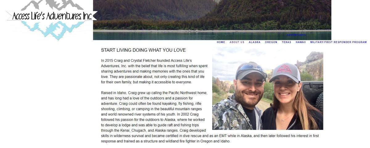 The Access Life’s Adventures website advertised the company’s guided fishing and hunting trips in Alaska, as well as Hawaii, Oregon and Texas. This is a screen capture of an archived version of the website.