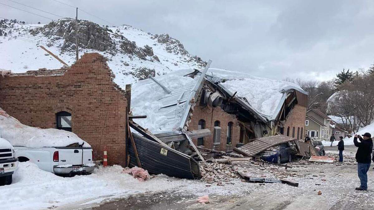 Authorities said it was unclear what caused the building to collapse in Lava Hot Springs, but the amount of snow on the roof was a likely culprit.