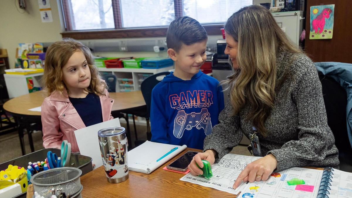 Siena Elementary School first grade teacher Rachel Paul helps students in Meridian. Her employer, the West Ada School District, employs about 4,500 people, making it Meridian’s largest employer.
