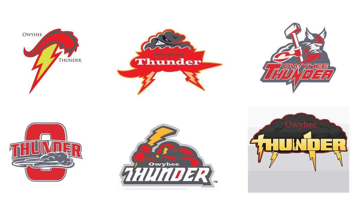 Potential logos for the Owyhee Thunder submitted to the West Ada Board of Trustees.