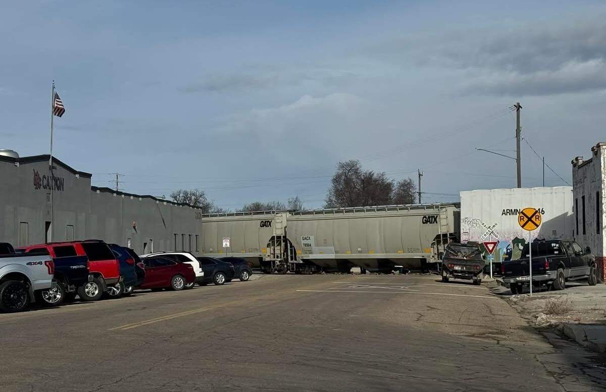 The derailed train is blocking access to Simplot Boulevard near downtown Caldwell.