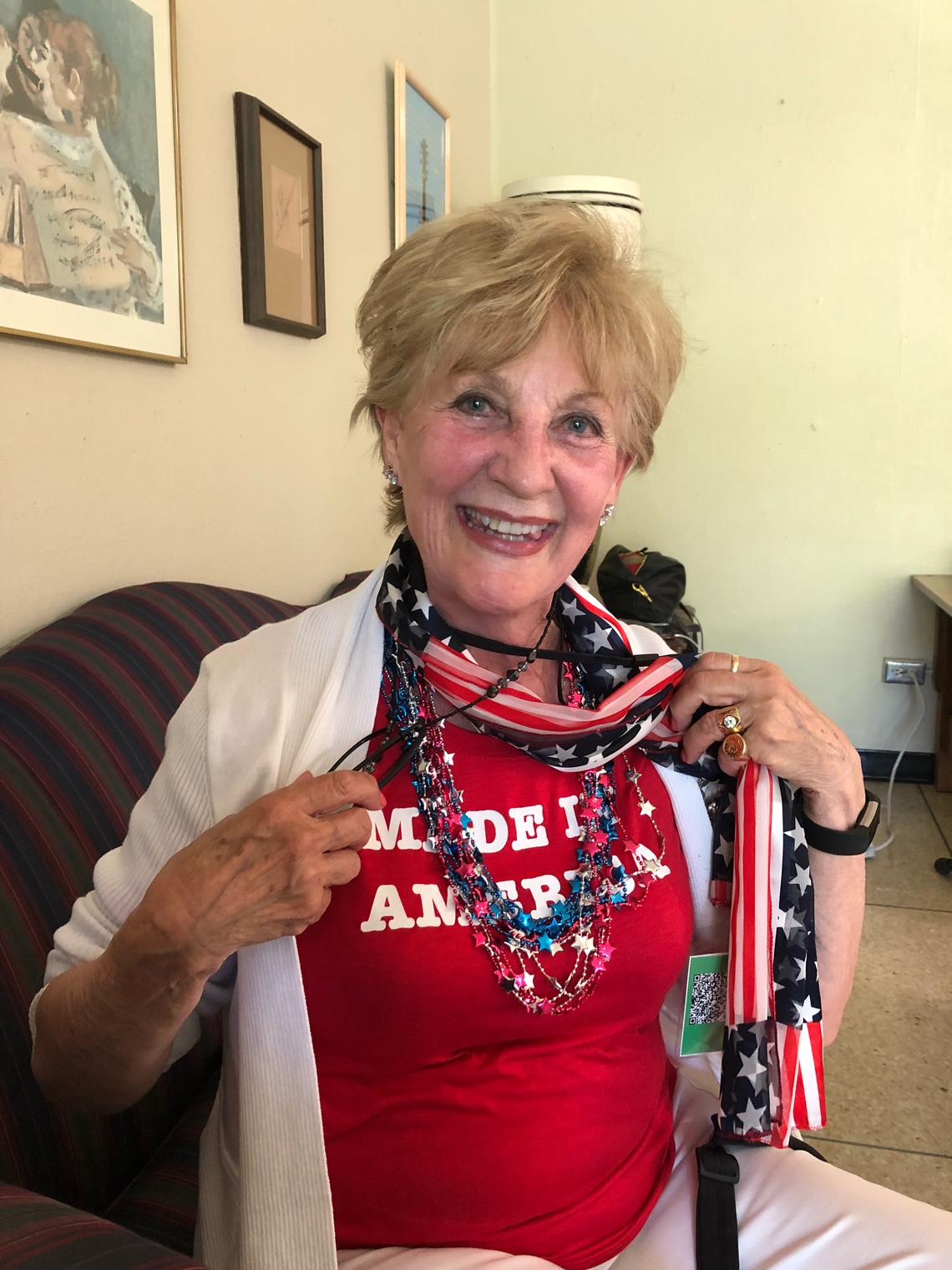 Former Idaho state senator Diane Bilyeu, of Pocatello, was dressed in patriotic fashion.