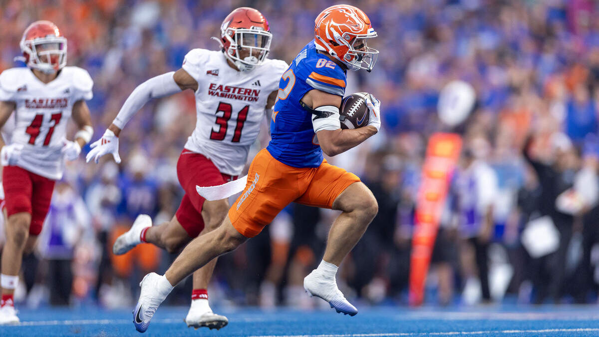 Boise State wide receiver Ben Ford breaks through the Eastern Washington secondary on his way to a 60-yard touchdown reception Friday night.