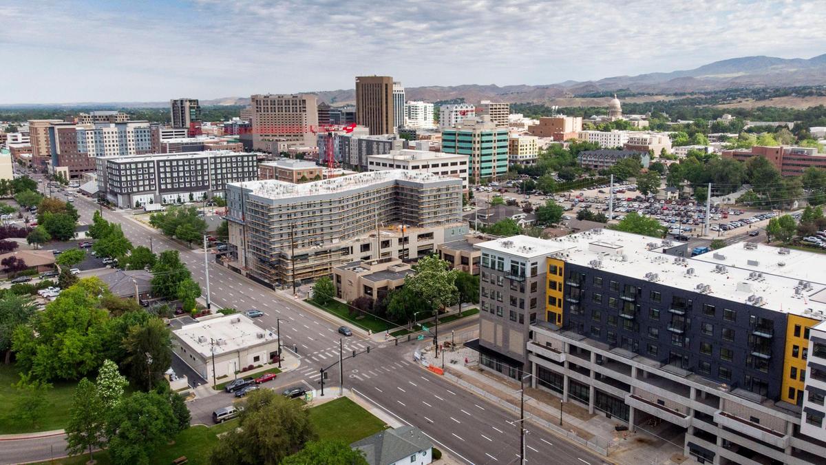 Several new developments have bloomed along Myrtle Street downtown. At the 270 East Myrtle building going up at right, 252 apartments are nearing completion.