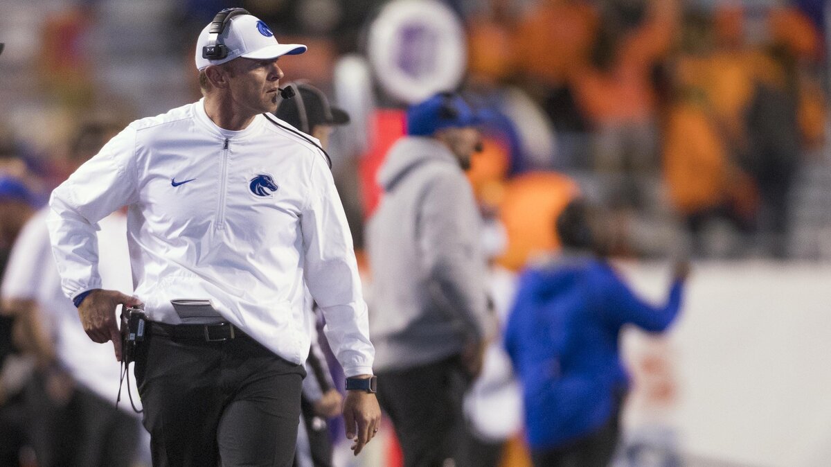Boise State coach Bryan Harsin watches his team during the Broncos’ 56-28 win over Mountain West foe Colorado State on Oct. 19, 2018, at Albertsons Stadium in Boise.