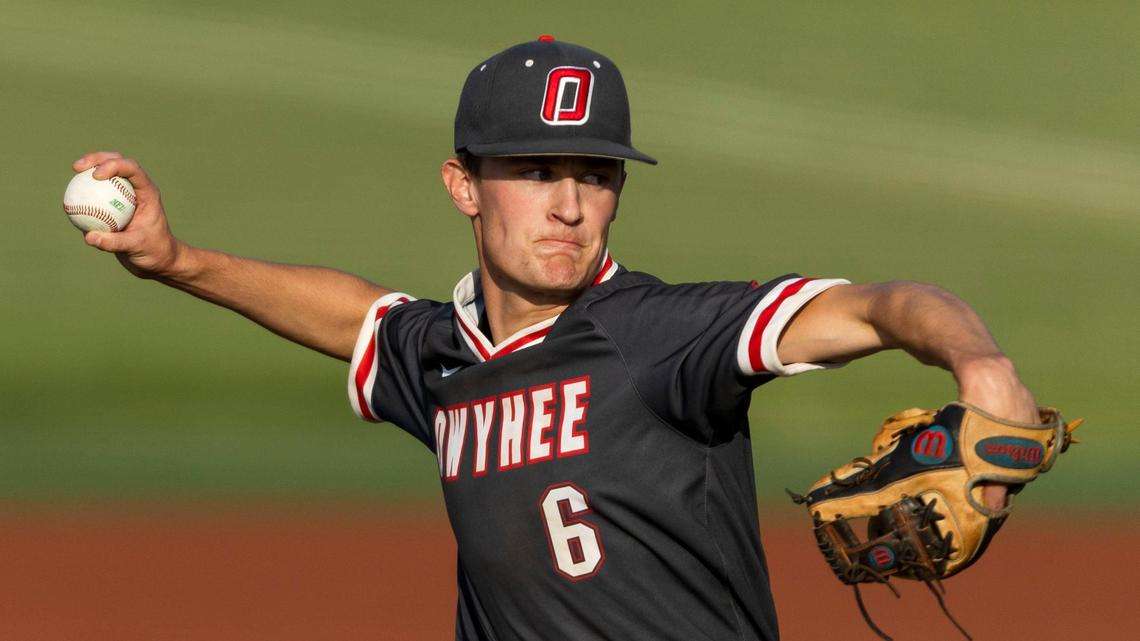 Owhyee junior Lucas Skinner threw a no-hitter through five innings to lead the Storm to a 6-3 win over Mountain View in the 5A baseball state tournament semifinals Friday at Wolfe Field in Caldwell.