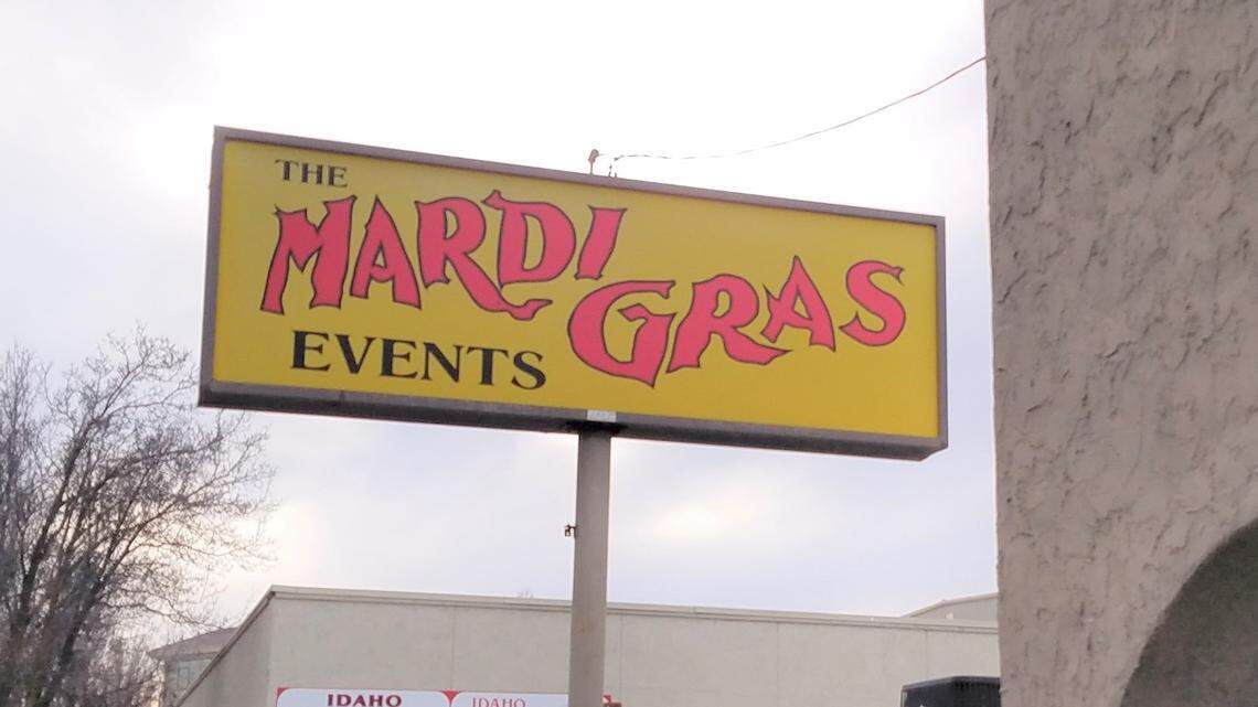 A sign outside the Mardi Gras advertises its rental-friendly business model: events.