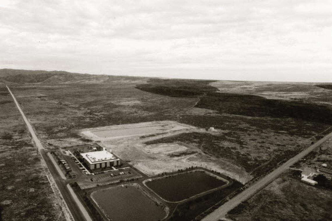 A 1982 picture of Micron’s first building in Southeast Boise. Federal Way is at right.