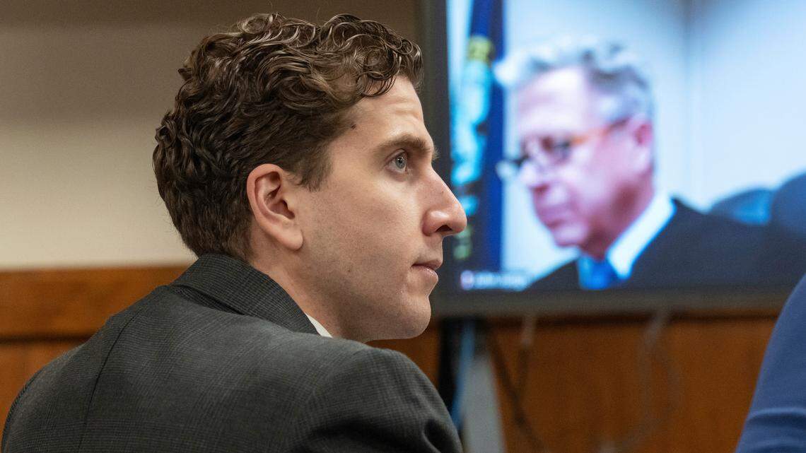 Bryan Kohberger, left, is accused of killing four University of Idaho students in November 2022. Through his public defense attorneys, he has asked Judge John Judge, right, of Idaho’s 2nd Judicial District in Latah County for a change of venue for his capital murder trial set for June 2025.