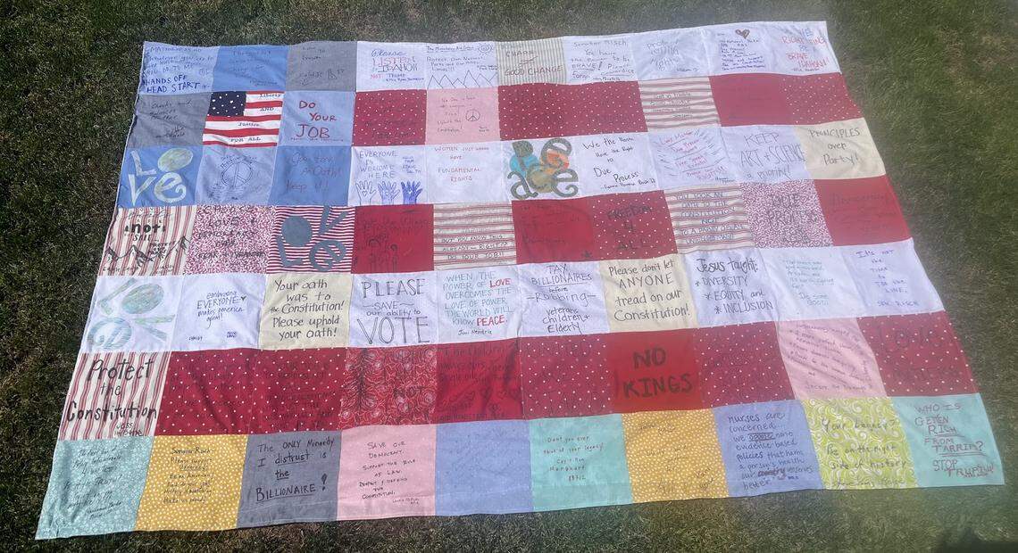This and four other quilts are scheduled to be delivered this week to Idaho’s congressional delegation as part of the national “Quilting for the Constitution” project. Idaho residents created the squares, and Idaho volunteers sewed them together.