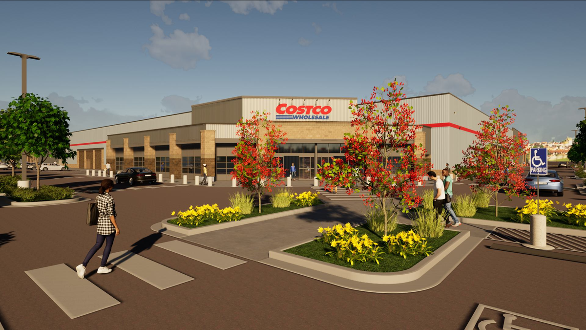 An architect’s rendering of the Costco Wholesale store planned for South Meridian.