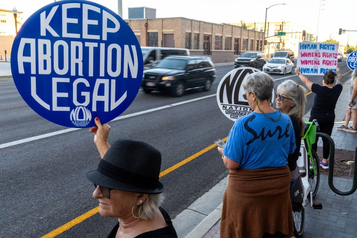 Members of the SW Idaho Chapter of the National Organization for Women protest the state of women’s reproductive rights in Idaho.