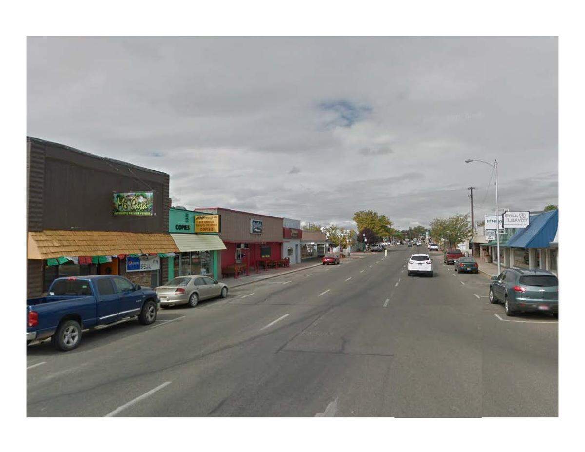 Downtown Mountain Home’s main thoroughfare currently features three lanes for drivers alongside narrow sidewalks. A downtown revitalization plan would remove one lane to widen sidewalks and add a bike lane.