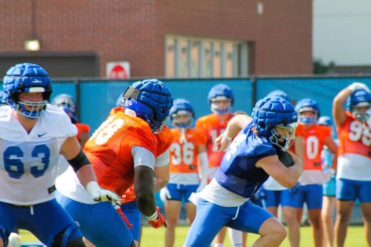 Boise State quarterback Maddux Madsen carries the ball during fall practice. Madsen played in nine games for the Broncos last season and made the first start of his career against New Mexico.
