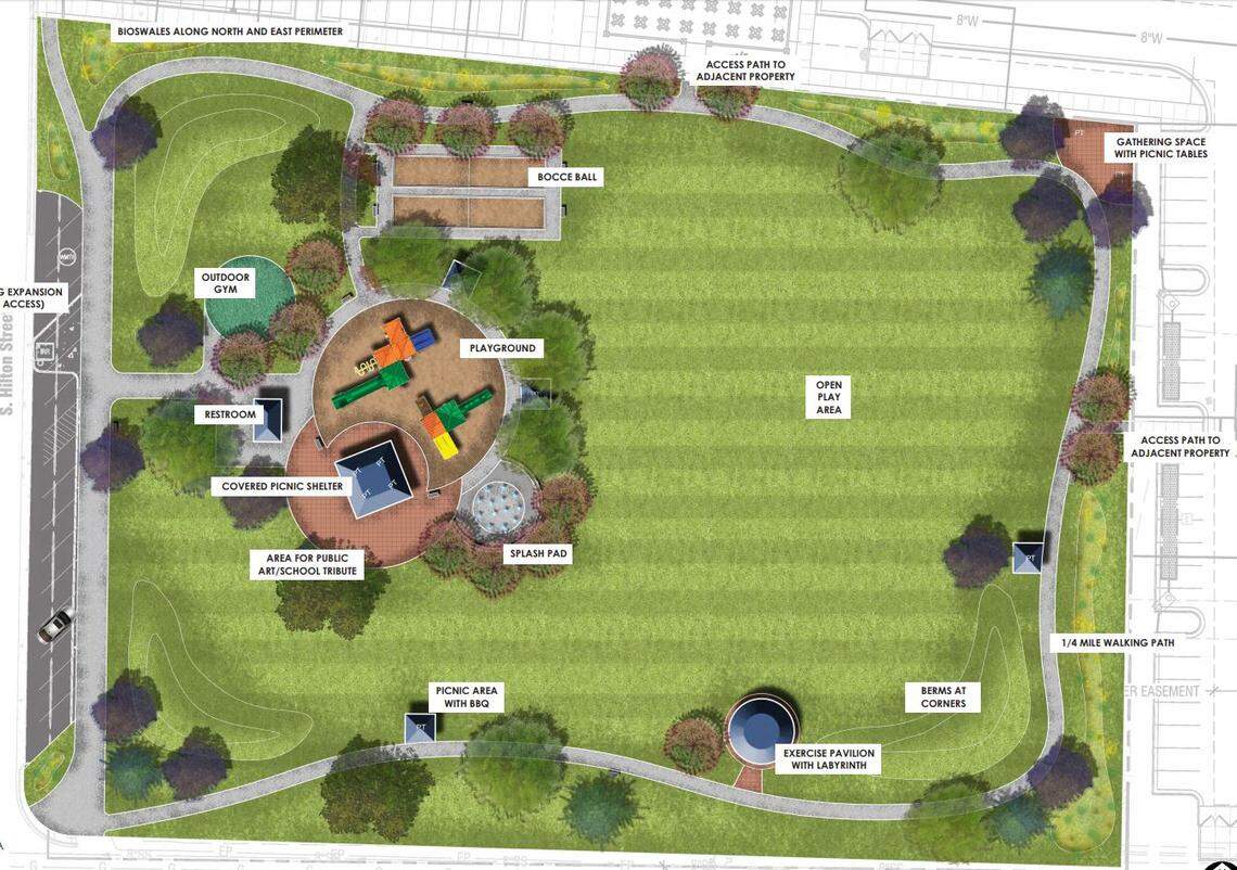 When fully developed, the three-acre Franklin Park will include bocce courts, a picnic shelter, restrooms and a playground. The park is behind several parcels that Maverik Inc. bought along Franklin Street, to the north, and Orchard Street, to the east. Maverik planned to build a convenience store and gas station on the Franklin-Orchard corner but shelved that plan. The street parcels and the park were formerly the site of the Franklin School.