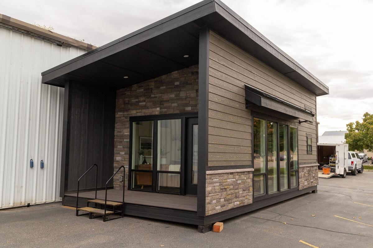 A model ADU showcasing the building materials for one of Mountain Modular’s basic floor plans. The units can be combined to create larger models.