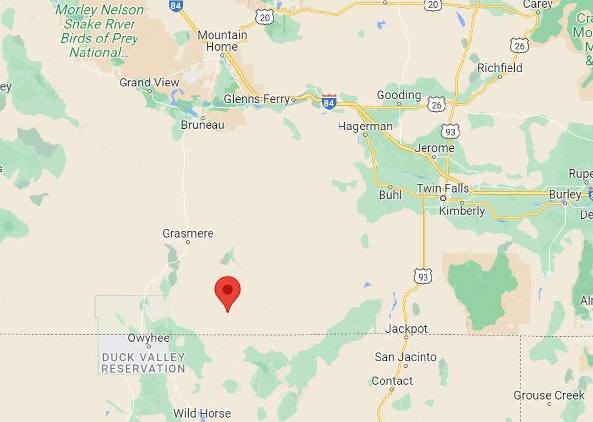 A private pilot spotted the truck between Slaughterhouse Creek and Black Rock Crossing at 42.05 degrees north latitude and 115.66 degrees west longitude.