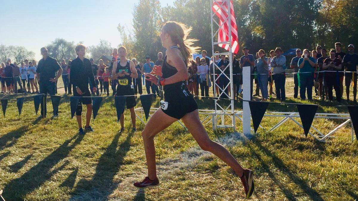 Eagle High junior Ashley LaJocies won the girls individual title at the 5A District Three cross country meet Friday at Eagle Island State Park.
