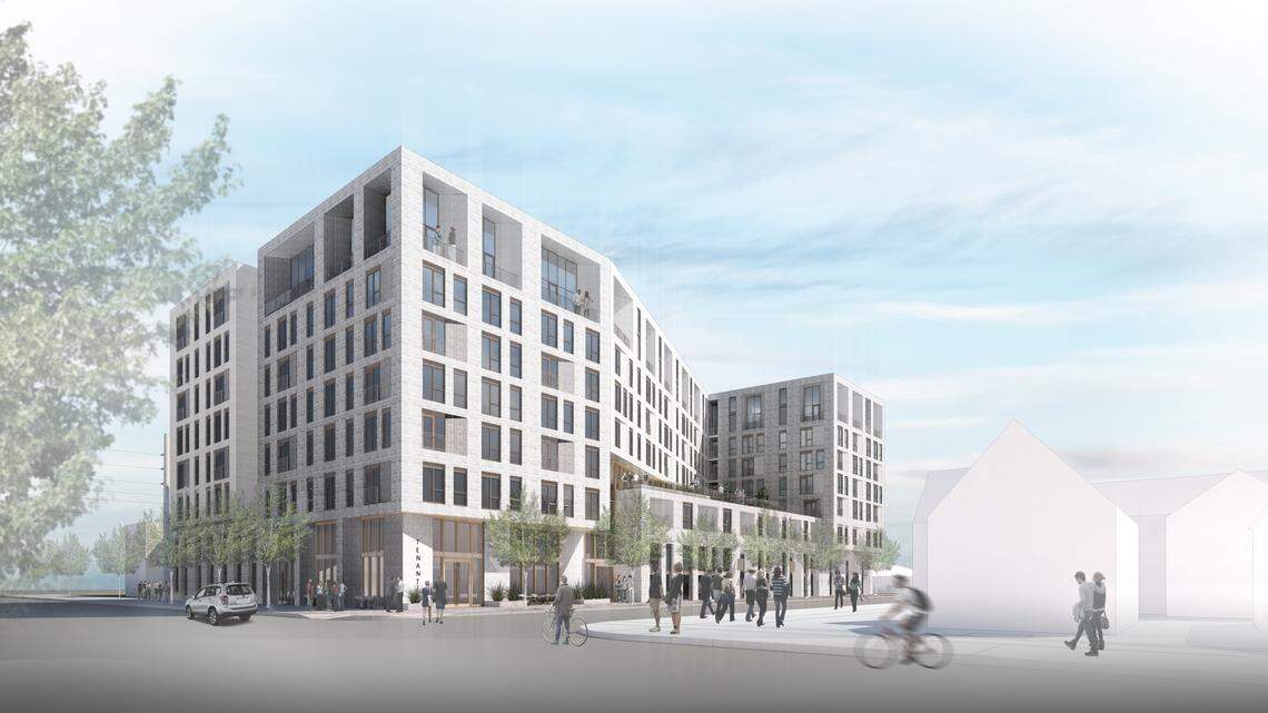 A conceptual drawing shows how The Cartee, an apartment building proposed for Downtown Boise, might look. Preliminary designs call for 160 apartments with one, two or three bedrooms. Three of the building’s eight stories would be used as a parking garage for residents.