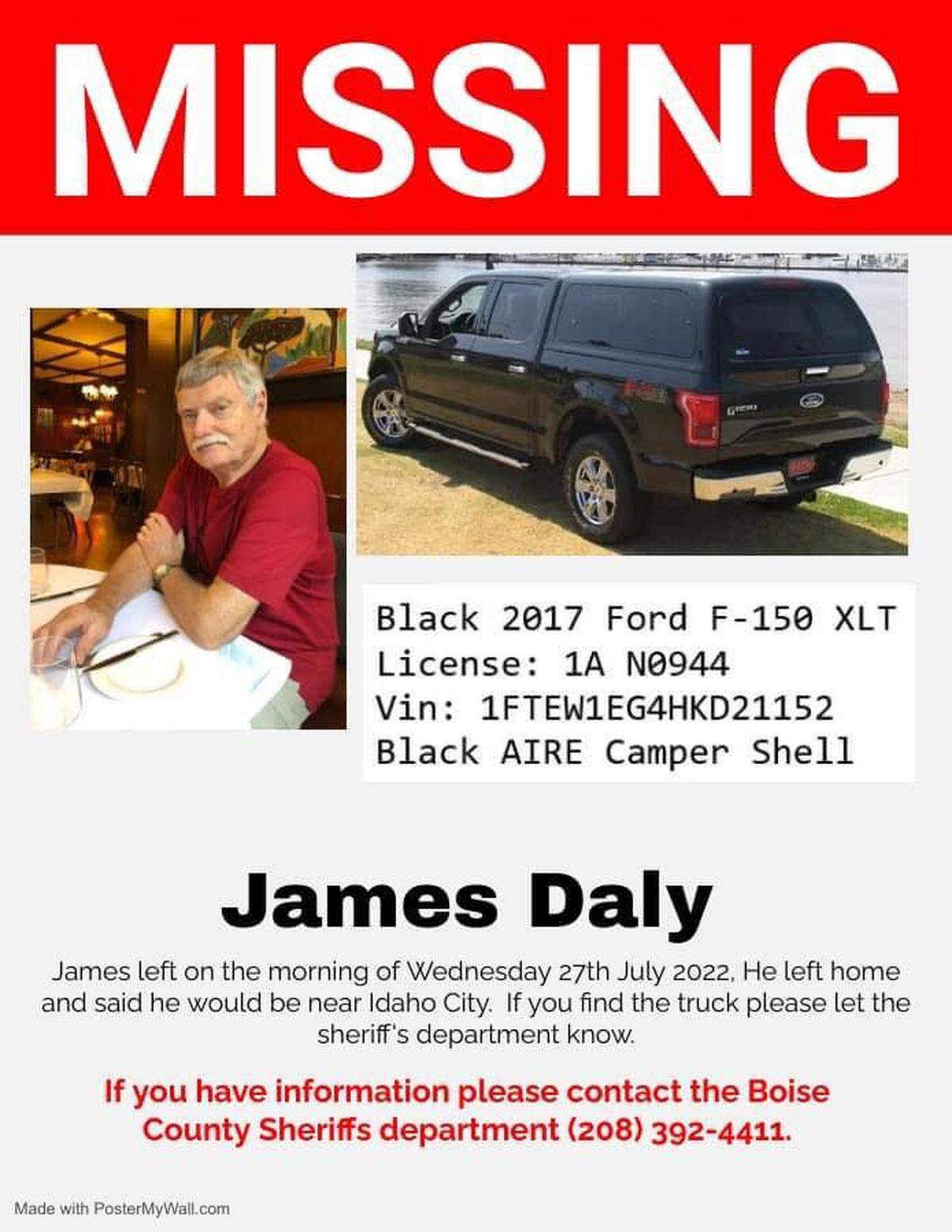 James Daly was last seen on Wednesday, July 27. His phone pinged at 5:15 p.m. Wednesday near Idaho City. 