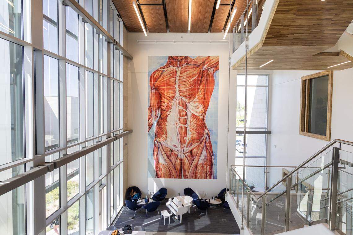 Art hangs in the lobby of the Idaho College of Osteopathic Medicine.