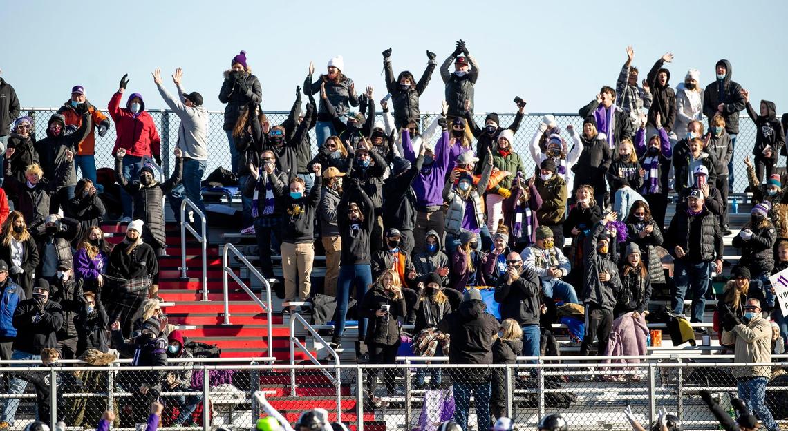Both Rocky Mountain, above, and Rigby fans largely ignored social distancing guidelines during the 5A state football championship at Madison High in November.