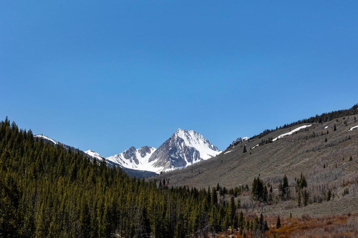 Castle Peak and Merriam Peak in the White Clouds range inside the SNRA.