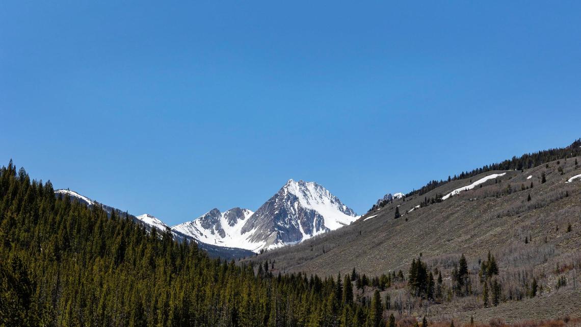 Castle Peak and Merriam Peak in the White Clouds range inside the SNRA.