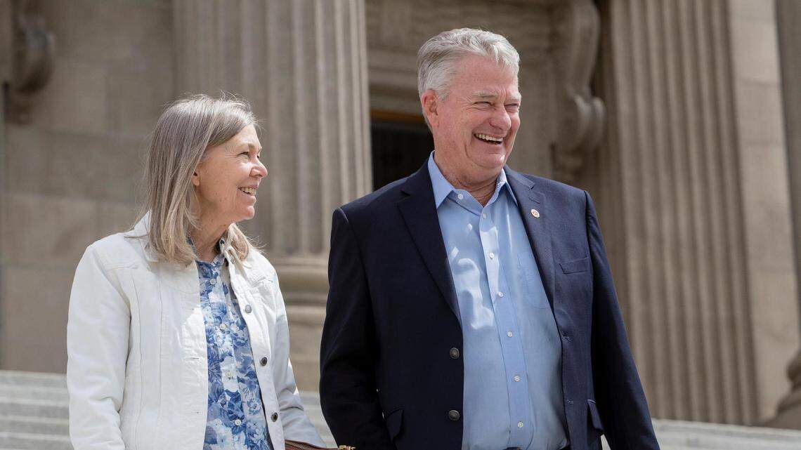 Gov. Brad Little and Teresa Little are shown in front of the Idaho Capitol in this May file photo.