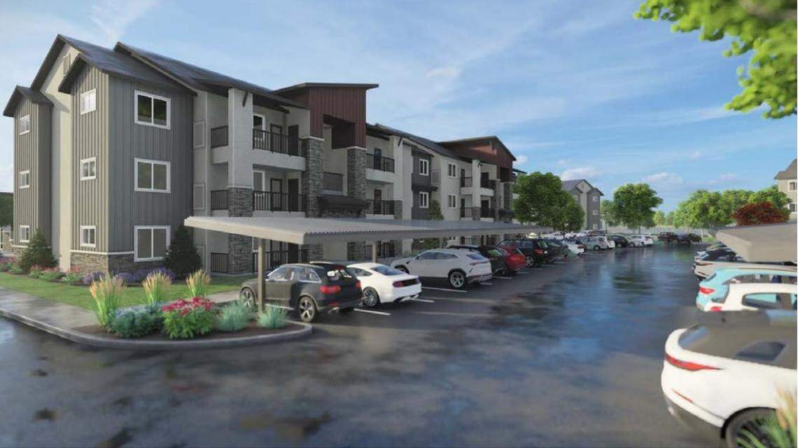 A rendering of apartments proposed as part of Trilogy Development’s Foxcroft subdivision just west of Ten Mile Road, halfway between Franklin Road and Cherry Lane, in Meridian. Plans call for 216 apartments in the development.